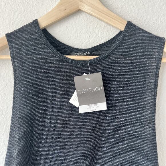 NWT TOPSHOP Women's Black Ribbed Knit Sleeveless Tank Top US Size 8 - Picture 2 of 7